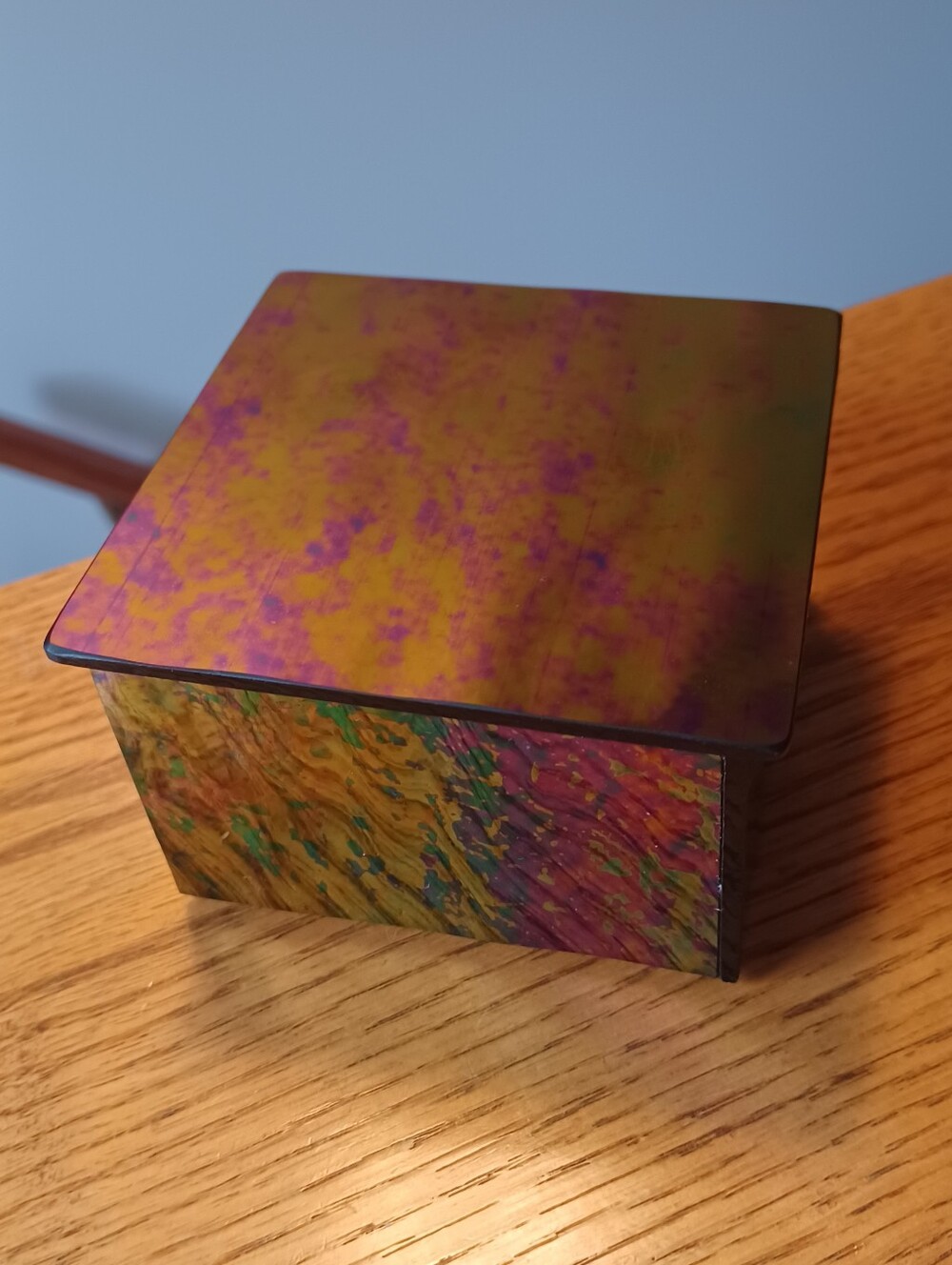 EUC Kheops Vintage Oil Slick Glass Covered Trinket Box with Mirror in Inside